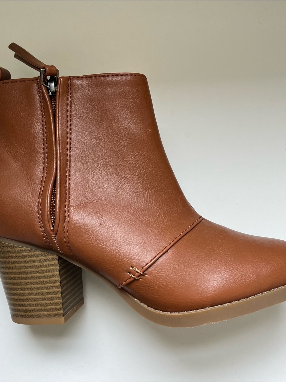 Old Navy Cognac Tan Ankle Bootie with Stacked Heel